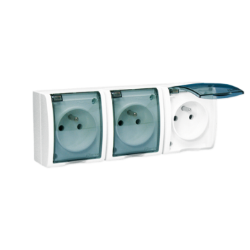 Gniazdo elektryczne potrójne z klapką biały IP54 Simon Aquarius Kontakt-Simon AQGZ1-3/11A