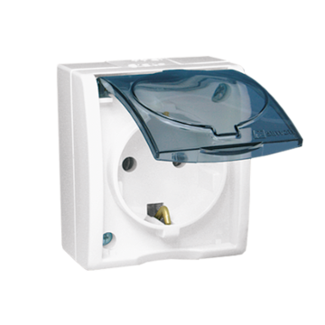 Gniazdo elektryczne pojedyncze SCHUKO z klapką biały IP54 Simon Aquarius Kontakt-Simon AQGSZ1/11A