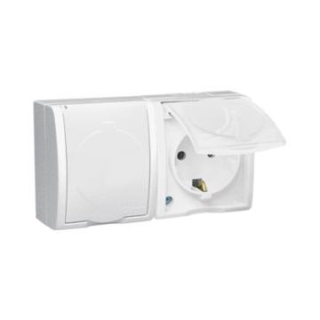Gniazdo elektryczne podwójne SCHUKO z klapką biały IP54 Simon Aquarius Kontakt-Simon AQGSZ1-2Z/11