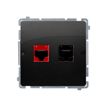 Gniazdo komputerowe RJ45 kat. 5e + telefoniczne RJ12 czarny mat Basic Kontakt-Simon BM5T.02/49