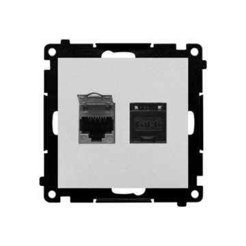 Gniazdo komputerowe podwójne RJ45 kat. 6 aluminium mat Simon55 Kontakt-Simon T62.01/143