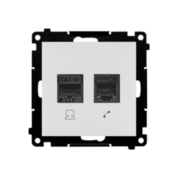 Gniazdo komputerowe RJ45 kat. 5e + telefoniczne RJ12 jasnoszary mat Simon55 Kontakt-Simon T5F.01/114