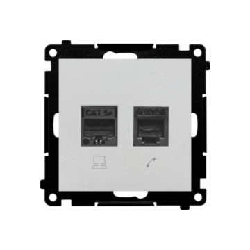 Gniazdo komputerowe RJ45 kat. 5e + telefoniczne RJ12 aluminium mat Simon55 Kontakt-Simon T5F.01/143