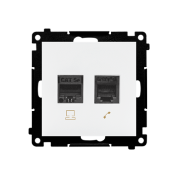 Gniazdo komputerowe RJ45 kat. 5e + telefoniczne RJ12 biały mat Simon55 Kontakt-Simon T5F.01/111