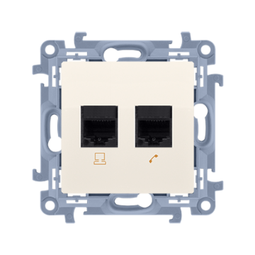 Gniazdo komputerowe RJ45 kat. 6 + telefoniczne RJ12 kremowy Simon10 Kontakt-Simon C6T12.01/41