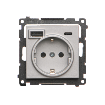 Gniazdo z ładowarką USB aluminium mat Simon55 Kontakt-Simon TGSZ1ZUSB2CA.01/143