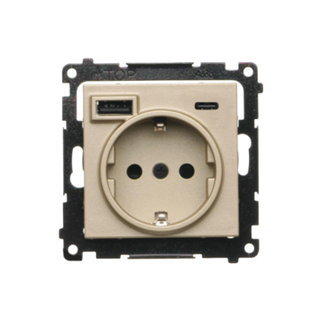 Gniazdo z ładowarką USB szampański mat Simon55 Kontakt-Simon TGSZ1ZUSB2CA.01/144