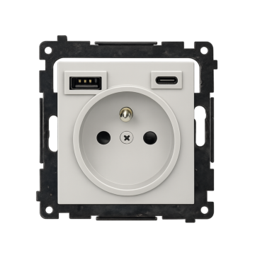 Gniazdo z ładowarką USB aluminium mat Simon55 Kontakt-Simon TGZ1ZUSB2CA.01/143