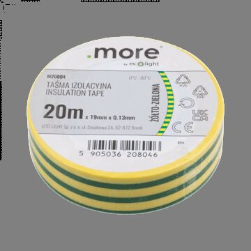 Taśma izolacyjna PVC 19x20 żółto-zielona .MORE M20804