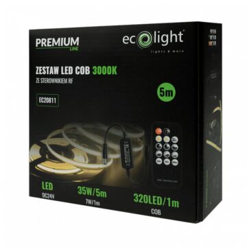 Taśma LED COB 320 z zasilaczem, sterownikiem IR i pilotem 7W 3000K 630lm 5m Eco Light EC20811