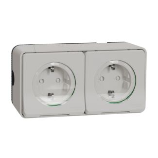 Gniazdo hermetyczne podwójne SCHUKO z klapką białe, Mureva, Schneider Electric, MUR39035