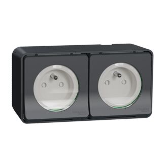 Gniazdo hermetyczne podwójne z klapką IP55 czarny antracyt, Mureva, Schneider Electric, MUR36028
