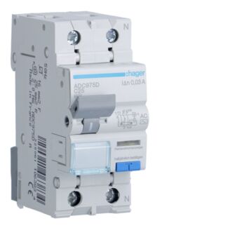 Wyłącznik różnicowo-nadprądowy RCBO AC 1P+N C 25A 30mA 6kA Hager ADC975D