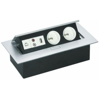 Listwa zasilająca wpuszczana w blat 2x2P+Z, RJ45, USB, RCA srebrne ORNO OR-AE-1301