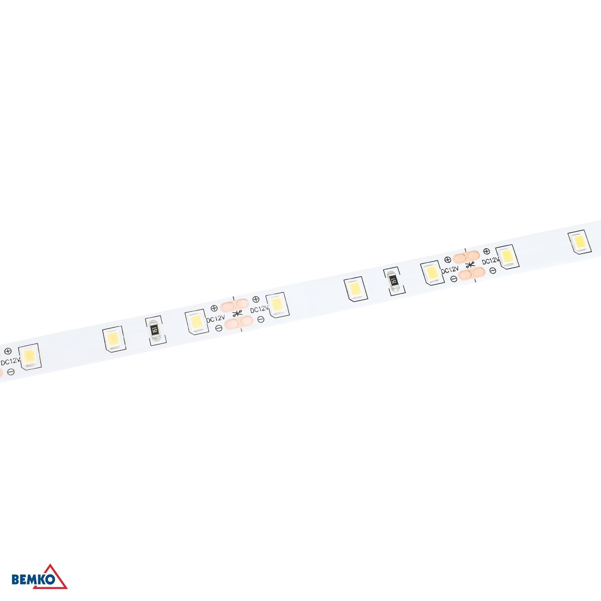 Taśma LED Bemko D87-LS-2835-3000-IP20-AWW — zakończenie z przewodami zasilającymi