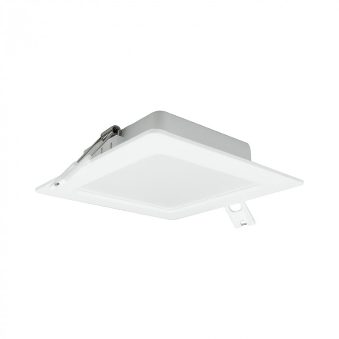 Oprawa downlight w kolorze biały, cała w kadrze, na jasnym tle