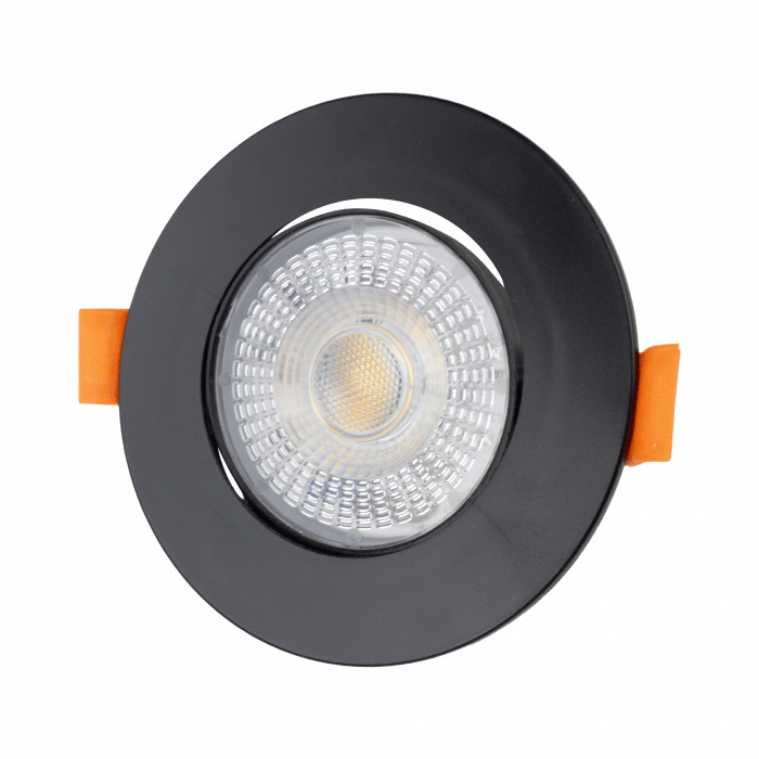 Oprawa downlight w kolorze czarny, cała w kadrze, na jasnym tle