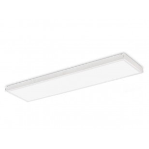 Zdjęcie produktowe na jasnym tle: podłużna płyta panelu 1200 × 300 mm w ujęciu pod kątem, mleczna powierzchnia świecąca w wąskiej ramce