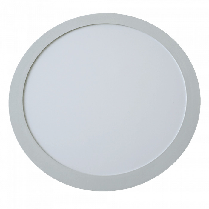 Oprawa downlight w kolorze biały, cała w kadrze, na jasnym tle