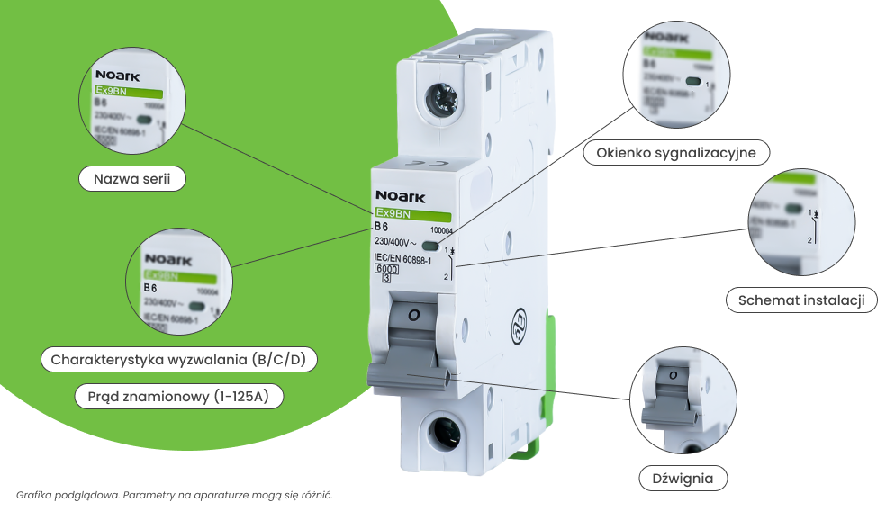 Budowa i cechy wyłącznika nadprądowego 1P Noark Ex9BN